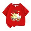 Sanrio Summer Girls' and Boys' Pudding Dog Printed T-Shirt Cartoon Short Sleeve Top