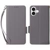 For iPhone 16 Case with Wrist Strap Litchi Texture PU Leather Wallet Phone Cover
