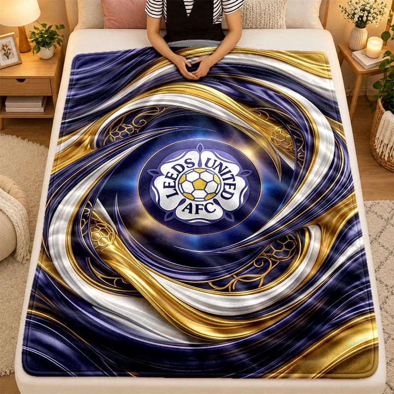 Flannel BlanketLeeds United Football Warm Soft Throw Blanket for Indoor Sofa Bed Living Room Use
