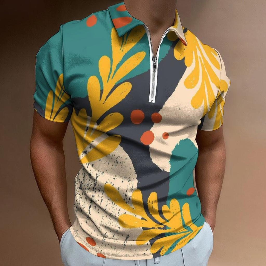 Men's Short Sleeve Striped Polo Shirt, Slim Fit Casual Top for Everyday Wear