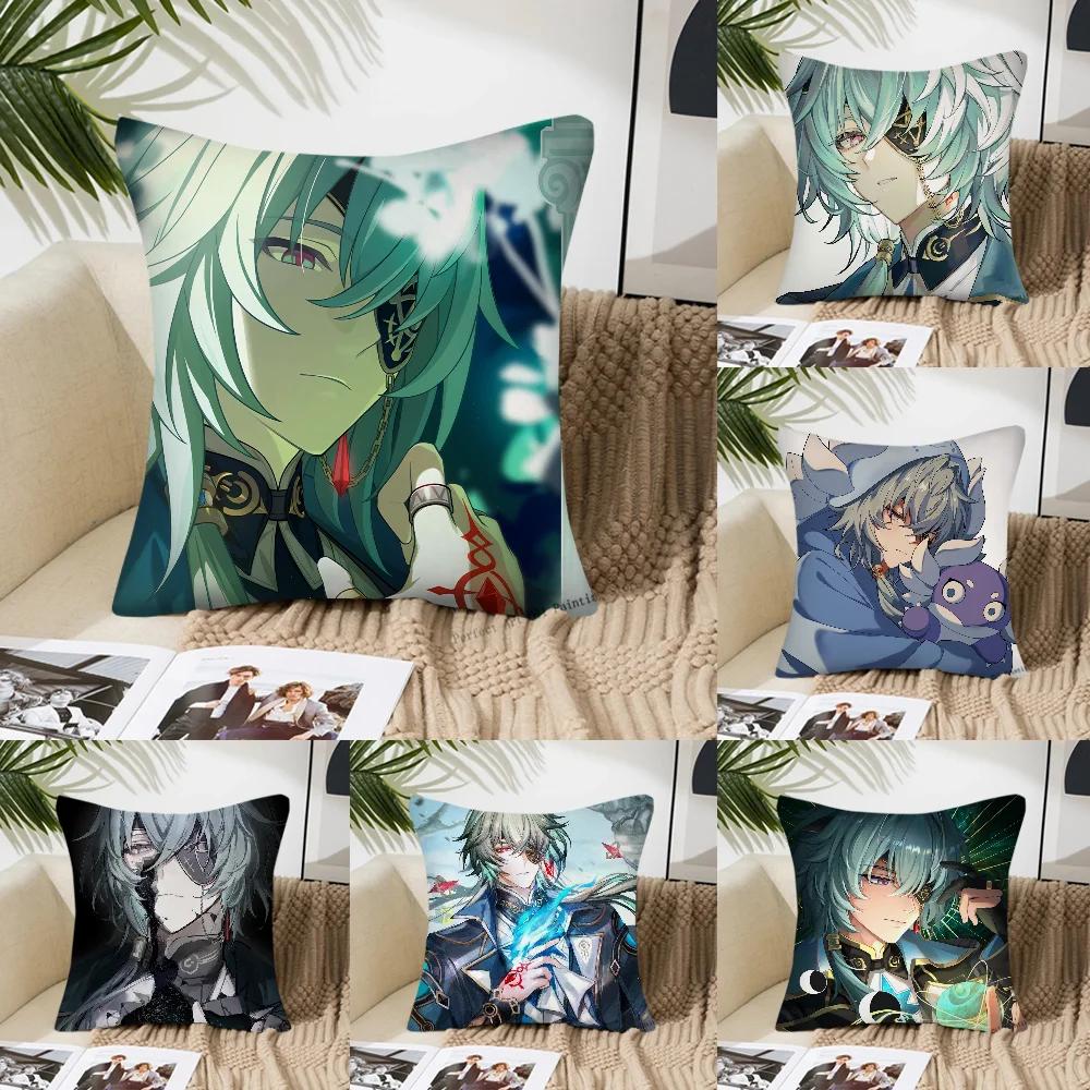 Anaxa Animated Game Honkai Star Rail Pillow Case Square Pillow Bedroom Sofa Leisure ComfortCar Living Room Home Decoration 40X40