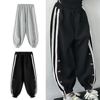 Kız Çocuk Geniş Paça Pantolon Çocuk Bol Kesim Günlük Pantolon İlkbahar Mat İpli Eşofman Altı Genç Trend Düz Pantolon 5-14 Yaş