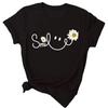 Beautiful Daisy Smile Letter Printed T Shirt Harajuku Fashion Graphic Black T Shirt Shirt Casual O-neck Female Tops Tee