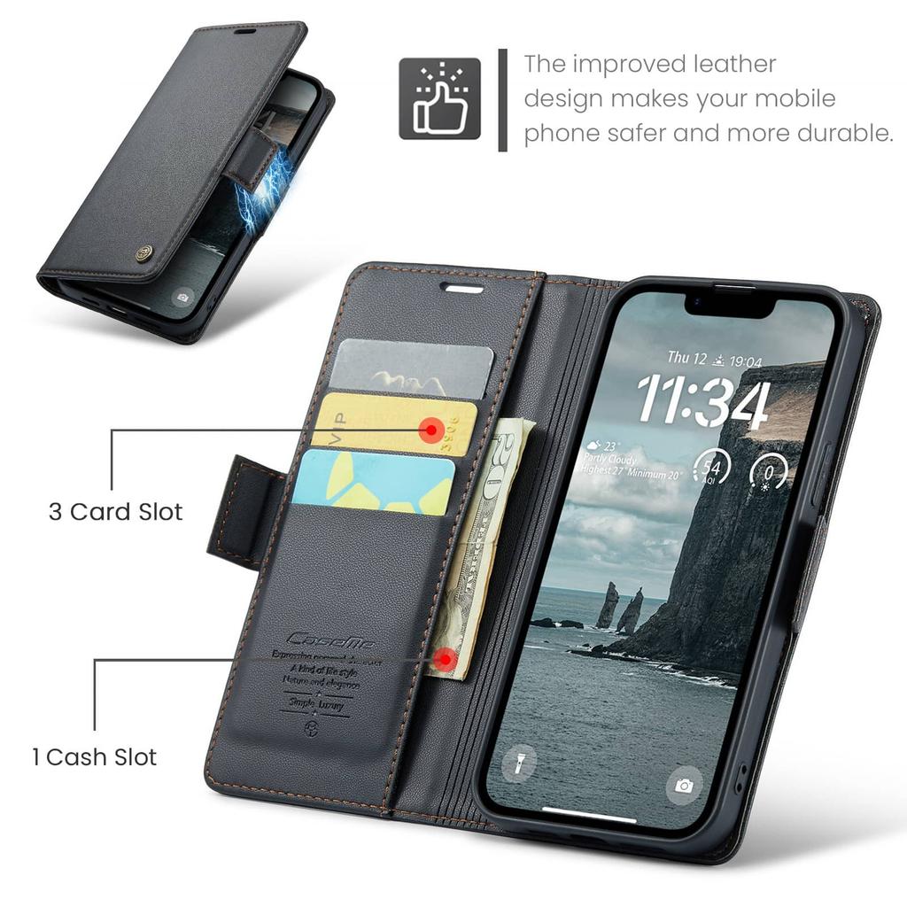 For iPhone 17e/16e Case With Card Holder, Wallet Case with RFID Blocking, Durable Leather Kickstand Magnetic Clasp Shockproof