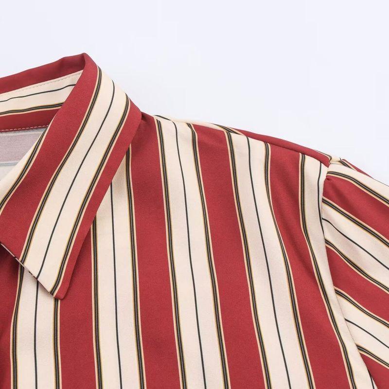 Kaslead New Arrival Women's Fashion Style Stylish Simple and Versatile Stripes Waist-Tight Commute Style Shirt Tops