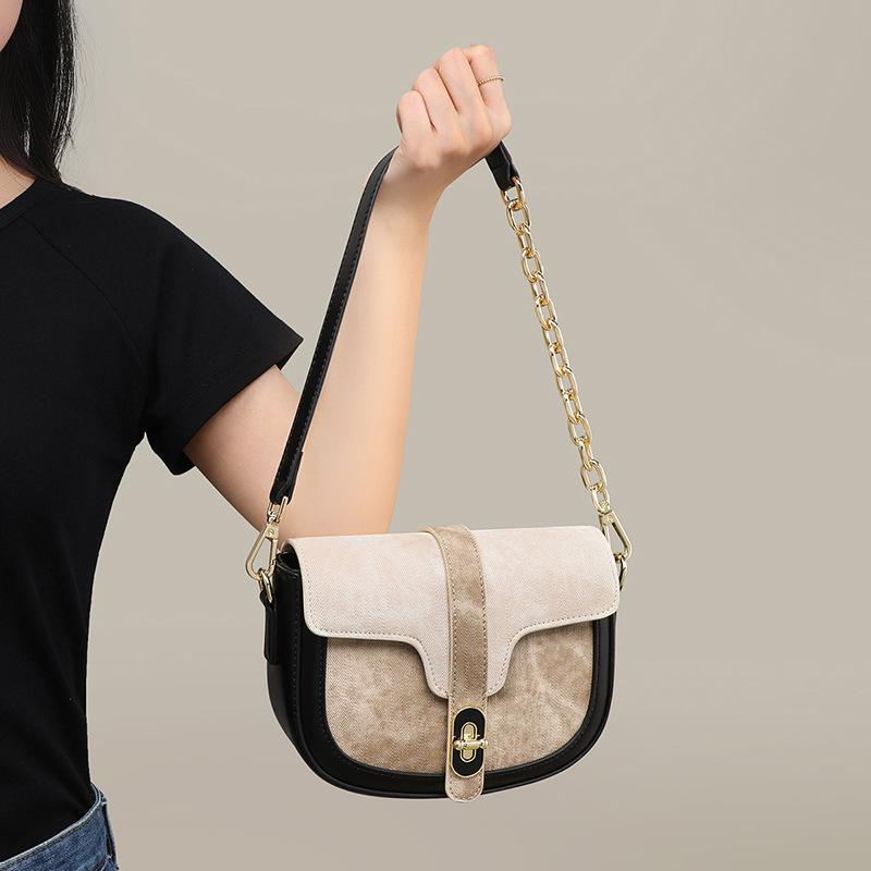 2025 New Autumn Winter Crossbody Bag for Women, Saddle Bag, Color Block Single Shoulder Bag, High-End Small Bag, Underarm Bag, Box Bag