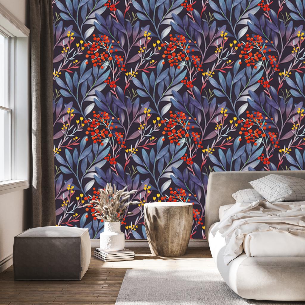 Wallpaper Plants pattern in retro style for living room and bedroom 50x1000