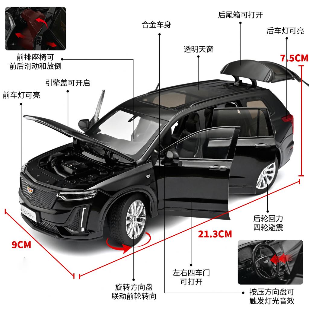 NEW 1:24 Cadillac XT6 SUVAlloy Model Car Toy Diecast Metal Casting Pull Back Sound and Light Car Toys For Collection Vehicle