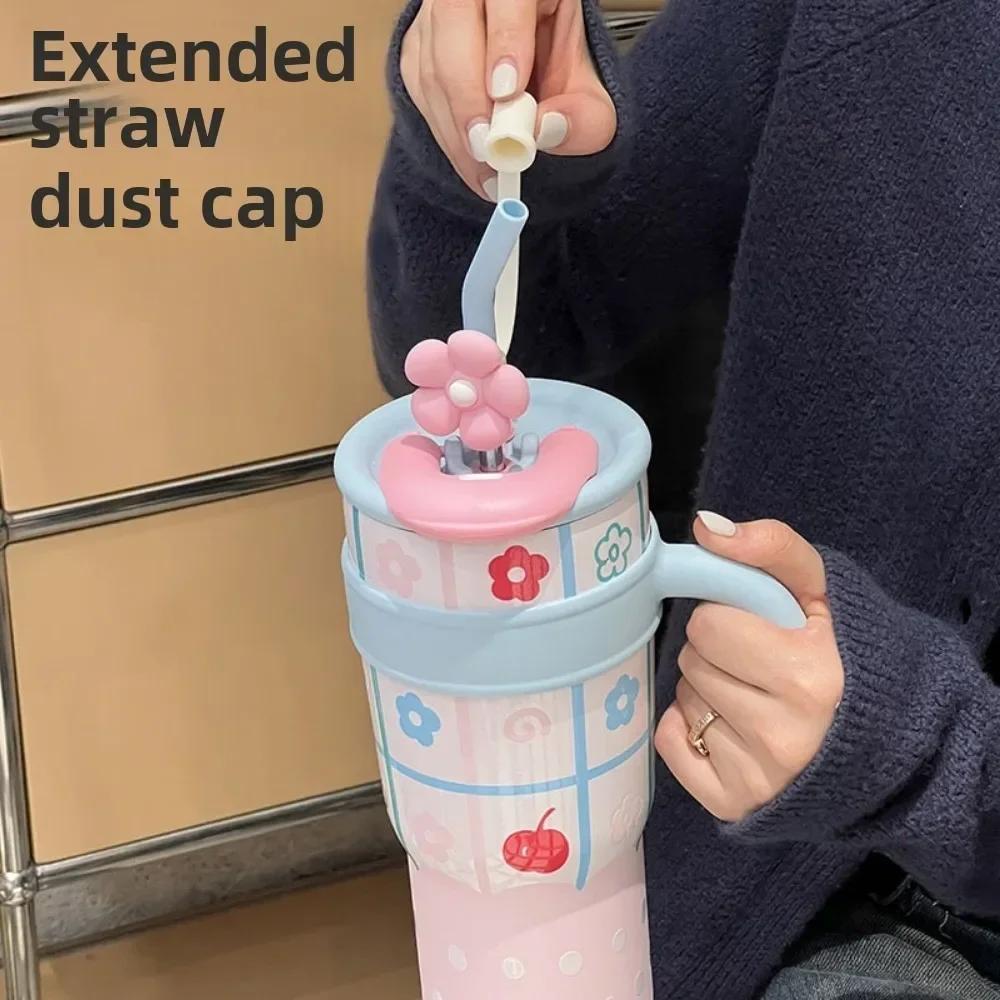 Large Capacity Tumbler with Handle Lid Straw Cute Cat Thermos Cup Stainless Steel Water Bottle Outdoor Travel Coffee Mug Gift