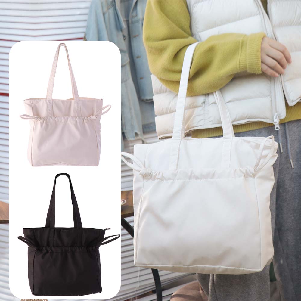 Zipper Nylon Shoulder Bag Drawstring Storage Pouch Casual Versatile Commuting Handbag Shopping