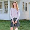 Betu Women's 2025 Spring Color-Block Faux Two-Piece V-Neck Knit Sweater