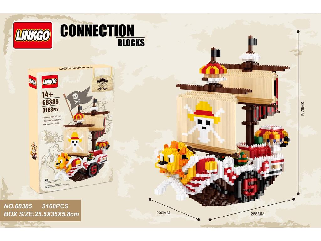 Zhi Meng Shu Small Particle Building Blocks Pirate Ship - Children's Assembled Educational Toy, Desktop Ornament