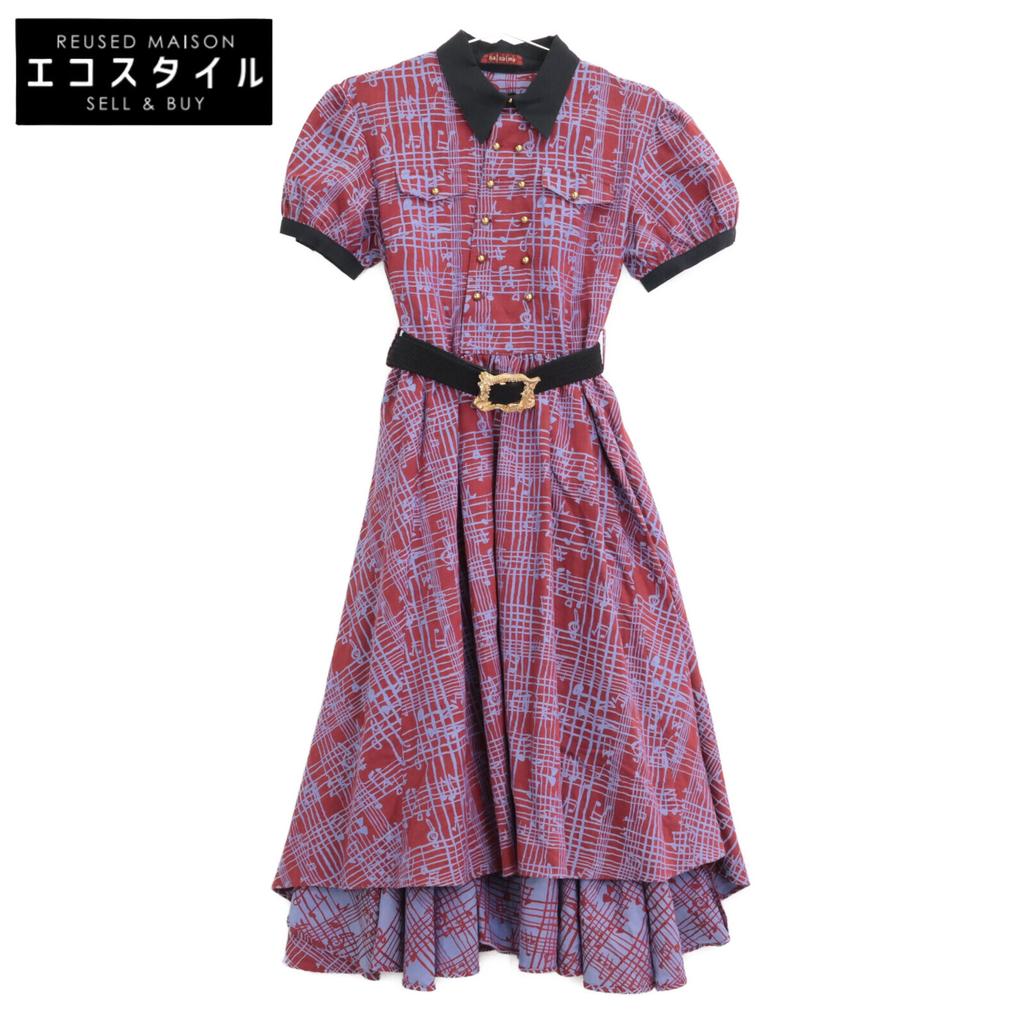 Hazama [Excellent Condition] Belt Included. Crazy Checkered Staves. Dress S Red / blueUsed