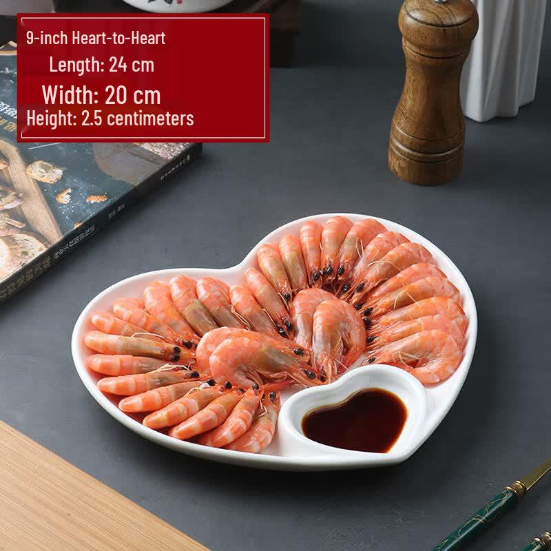 WUHE 9-Inch Ceramic Dumpling Plate with Vinegar Compartment