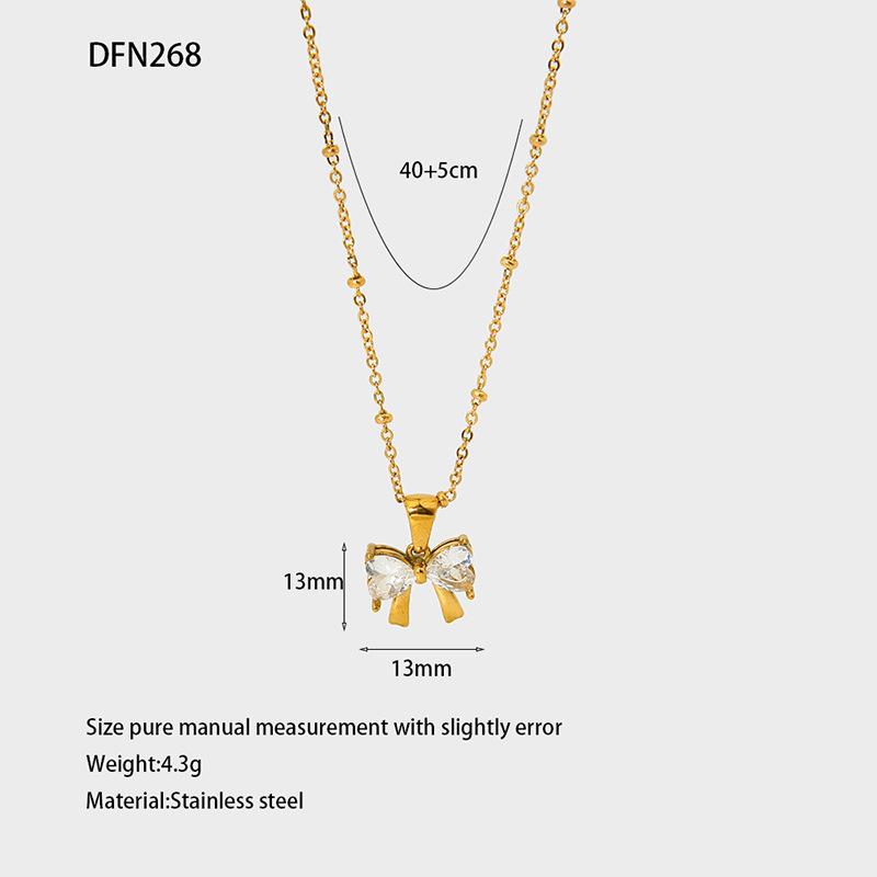 Popular Design Zircon Bow Pendant Necklace 18K Gold Stainless Steel Clavicle Chain Versatile Jewelry Women