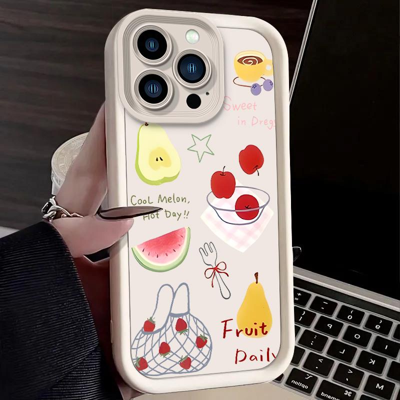 Fresh Fruit Graffiti Series Strawberry Apple Case for iPhone 17 Air 16 E 15 14 Plus 13 12 Mini 11 Pro Max Dustproof Soft Cover