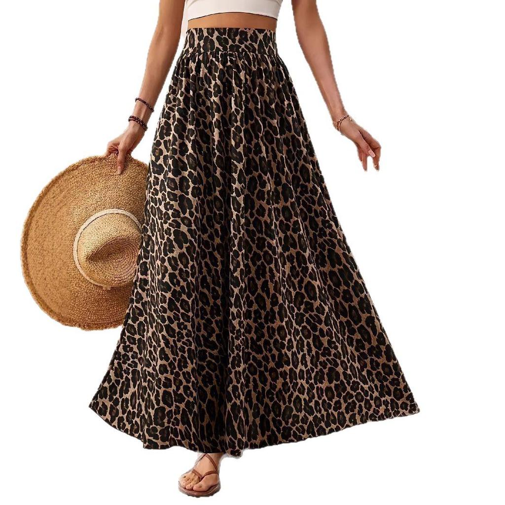 2025 Spring/Summer Leopard Print High-Waisted Midi Skirt