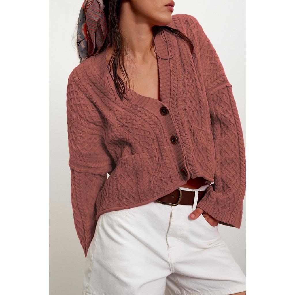 New Autumn and Winter Women's Clothing Short Twist Loose Solid Color Knitted Cardigan Jacket