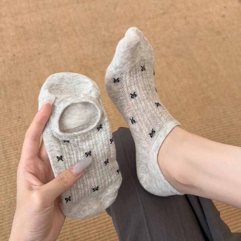 5 Pairs of  Women's Summer Thin Bow Mesh with A Shallow Mouth and Invisible Breathable Boat Socks
