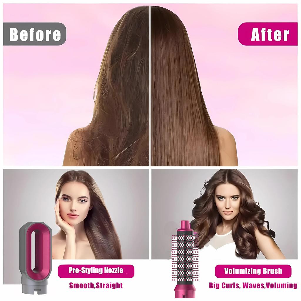 5 In 1 Hair Dryer And Hot Air Comb Brush With Curling Iron Hair Straightener For Fast Drying Curling Straightening And Styling