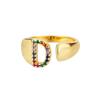 Rainbow Zircon Letter Rings For Women Mote Chunky Bred Letter AZ Rustfritt stål Ring Bryllup Boho Smykker Gave 2024