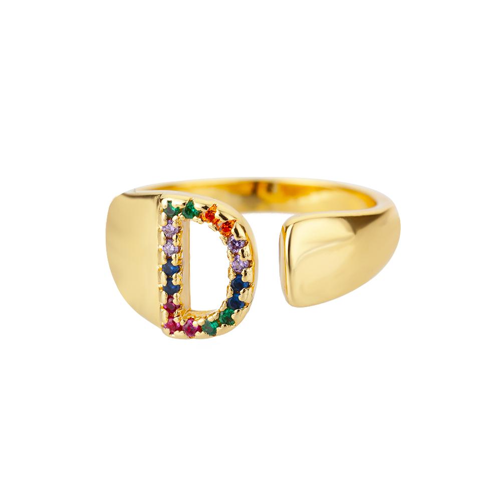 Rainbow Zircon Letter Rings For Women Mote Chunky Bred Letter AZ Rustfritt stål Ring Bryllup Boho Smykker Gave 2024