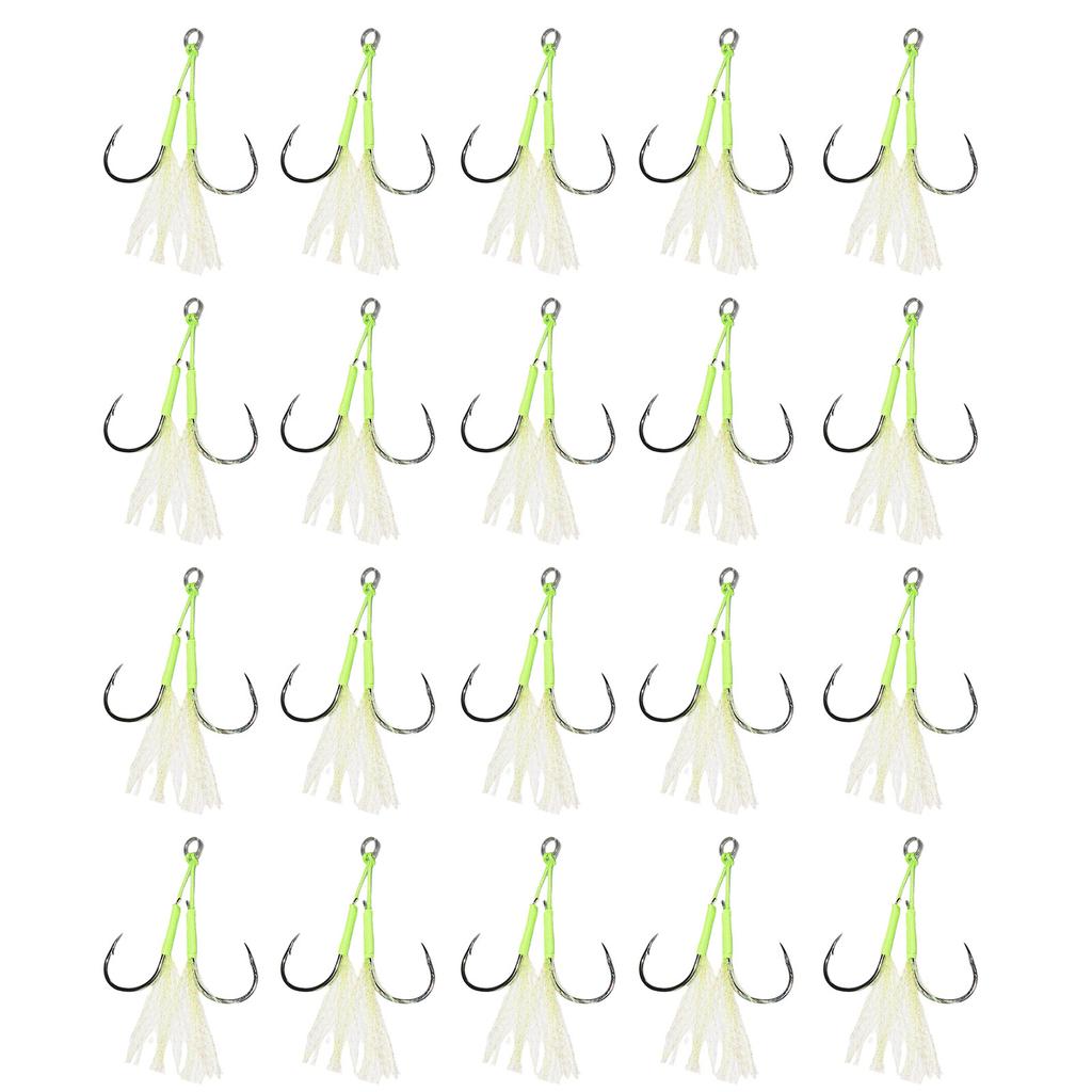 20Pcs Double Fishing Assist Hook Kits Slow Quickly Fall Jigs Fishing Hook Flash Dancing Jigging Assist Hooks Enduring