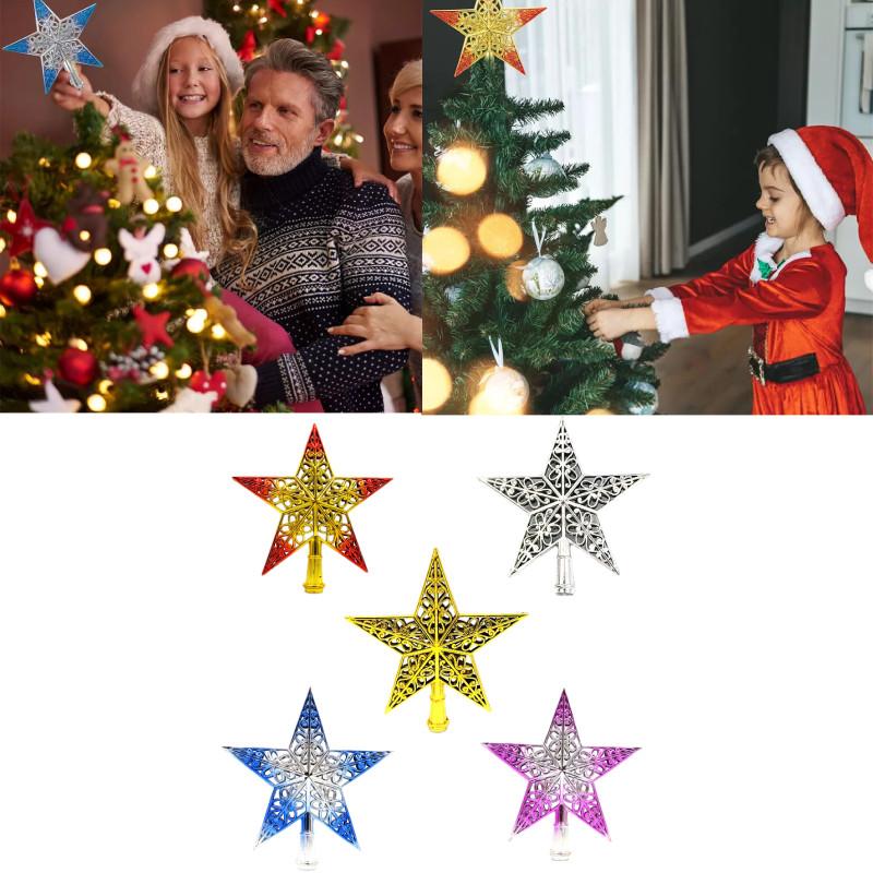 Christmas Topper Tree Hollowed Out Star Ornaments Party Home Decoration Gift