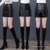 Plus Size Women's High-Waist Sheepskin Leather Shorts - Wide Leg Slimming Casual Hot Pants for Autumn/Winter 2025.