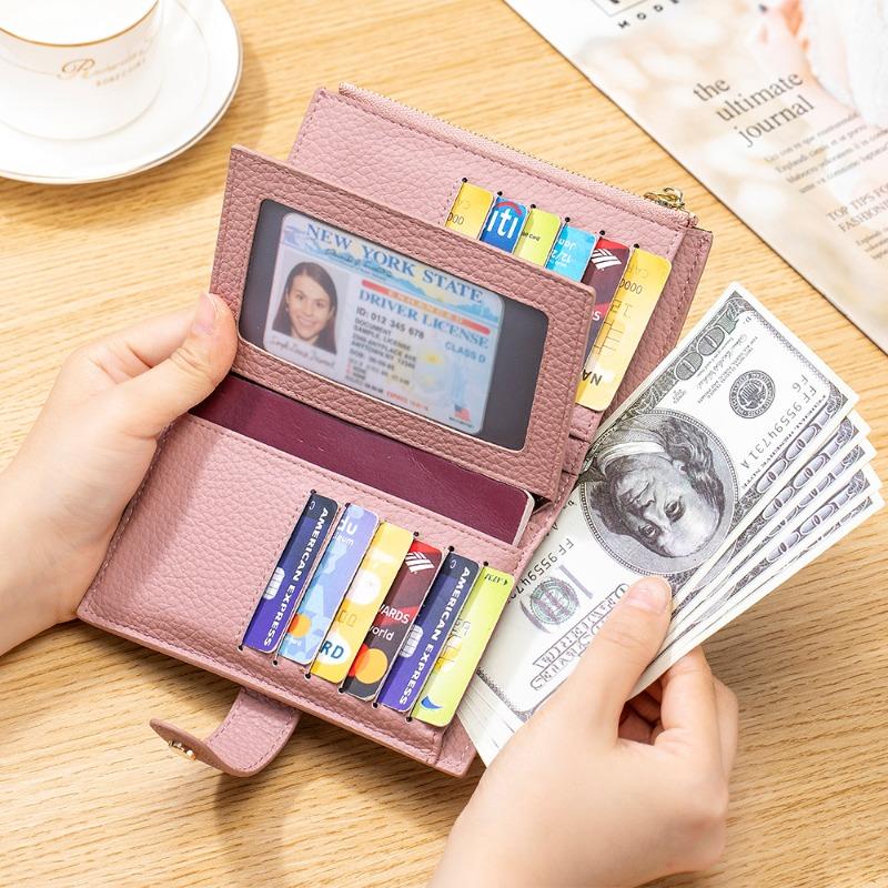 New leather women's wallet large capacity short multi-card ID bag cowhide vertical multi-function passport bag