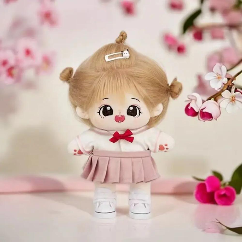 20cm Plush Cotton Doll Cute Dress Girl Summer Day Short Skirt Stuffed Dolls Smile Doll Can Change Clothes Accessory Kids Gift