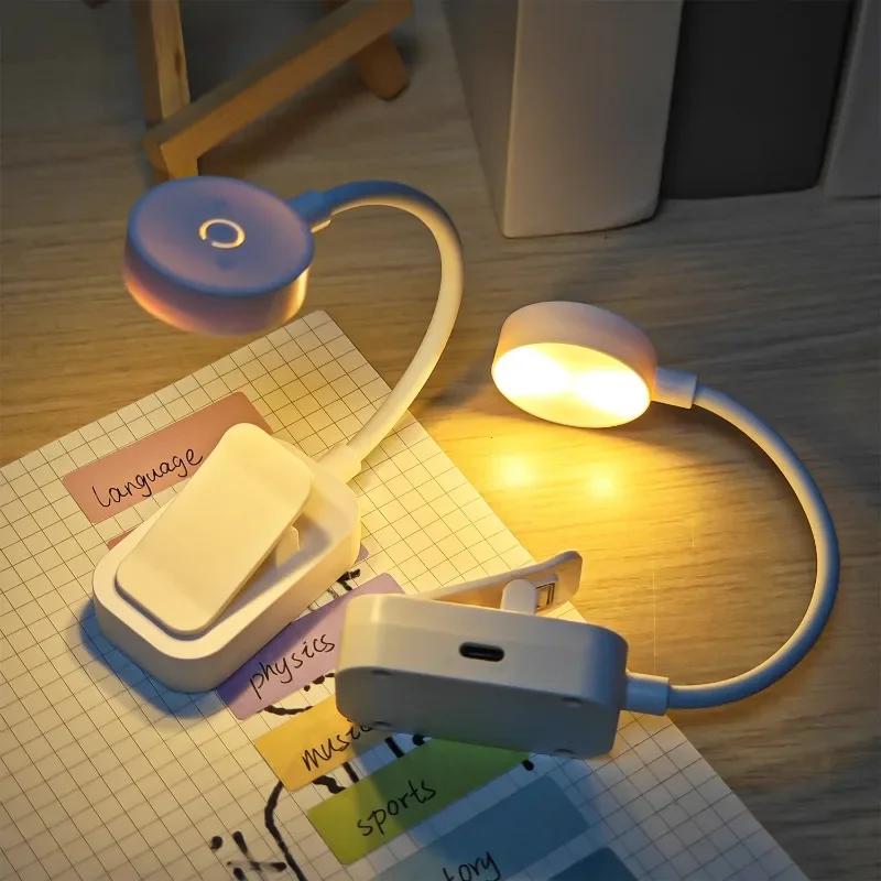 Mini LED Book Light Portable Clip Table Lamp 3 Mode Eye Protection Battery Powered Dimmable Bedside Reading Lamp USB Night Light