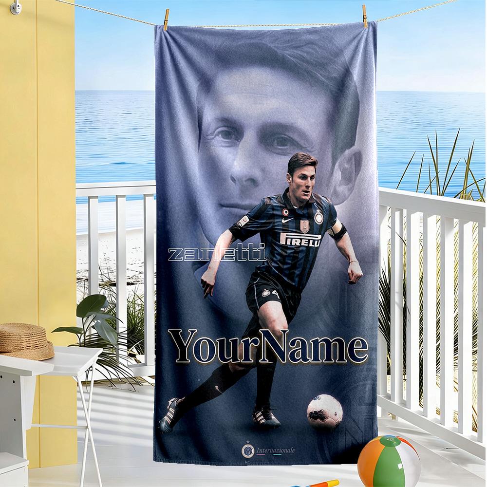 Inter Milan Customize Your Name Beach Towel Super Soft & Absorbent Ideal for Travel Outdoor Swim Pool Yoga Surf Camping Hiking Gym Gift Holiday
