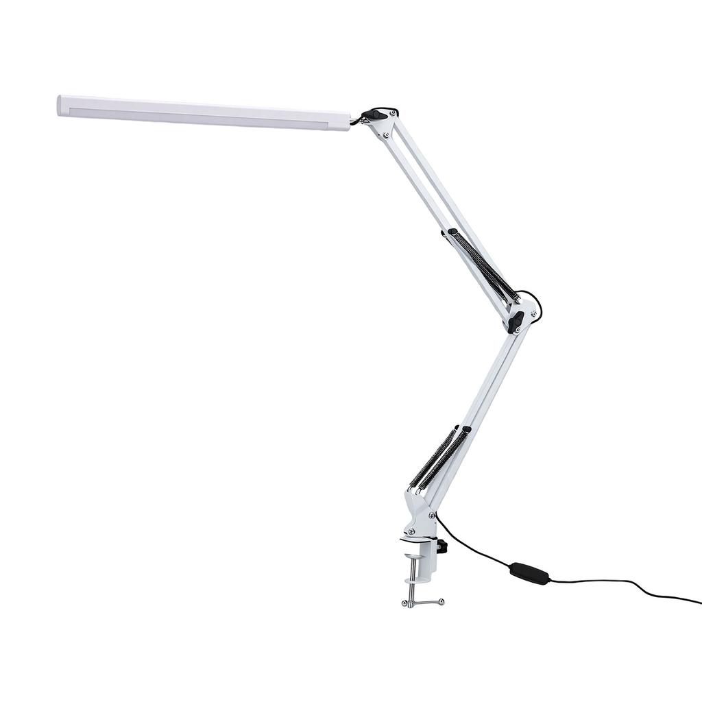 LED Swing Arm Desk Lamp Eye Care Foldable   Three Color Temperatures Clamp Desk Lamp for   White