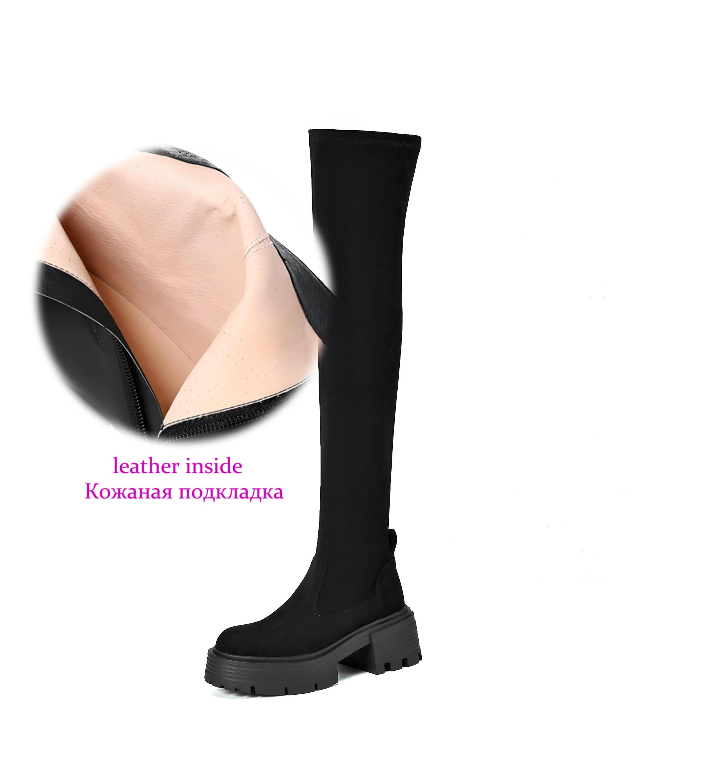 

Krazing Pot Microfiber Autumn Winter Shoes Thick Bottom Flat Platform Size 43 Long Boots Zipper Over-the-knee Boots 34