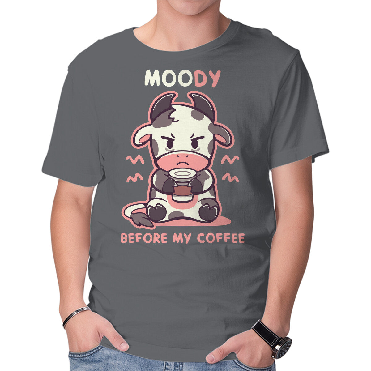 Unisex Crew Neck T-Shirt Moody Before My Coffee Graphic Short Sleeve Casual Tee XL