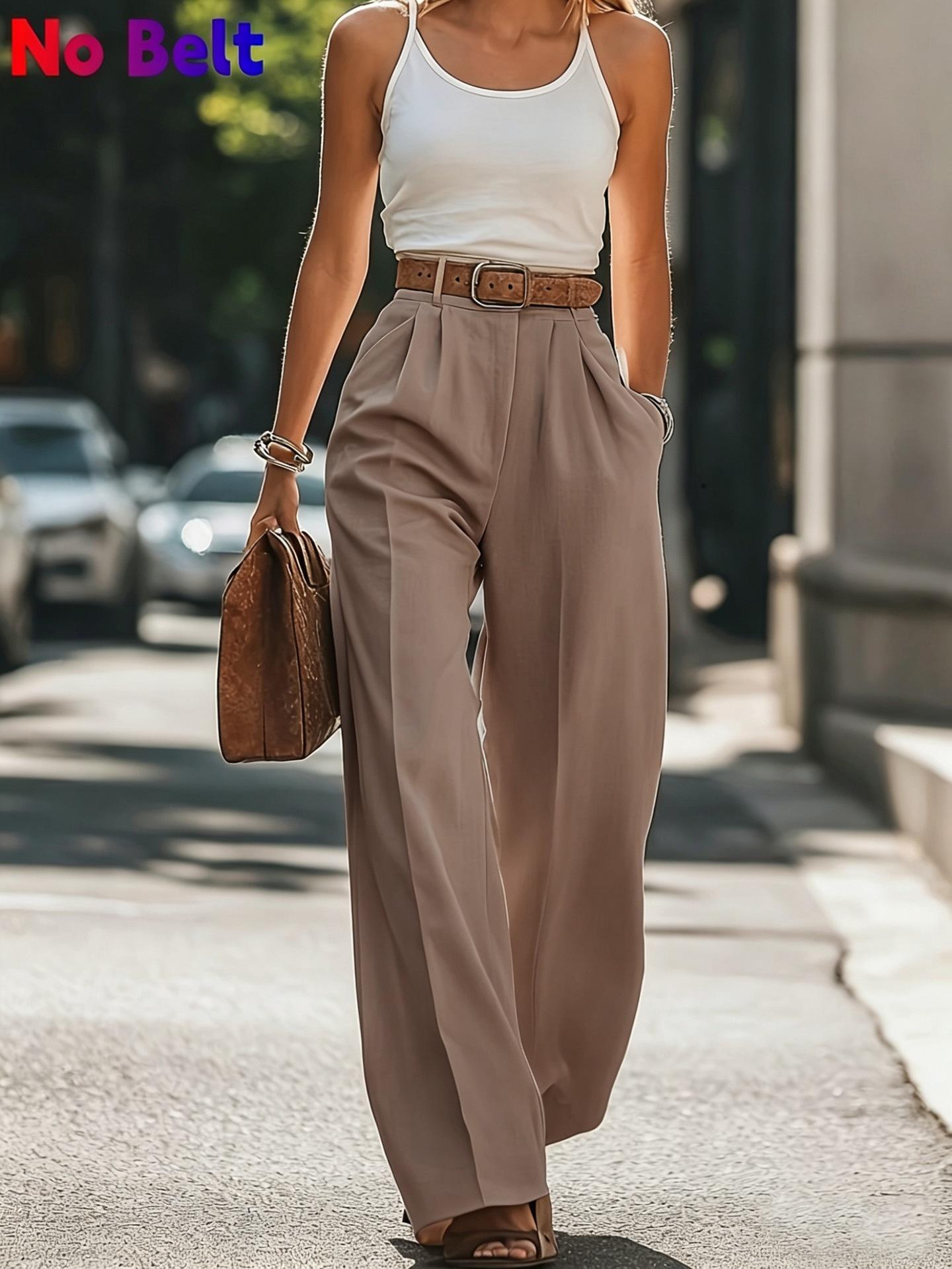 Women S Loose High Waist Wide Leg Pants Summer Casual Trousers S