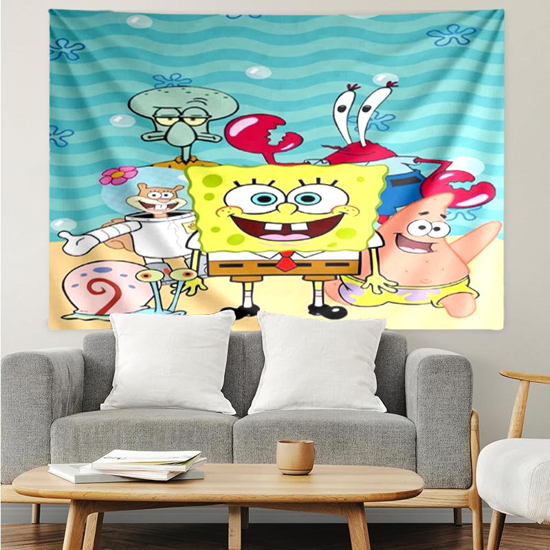SpongeBob SquarePants Print Tapestry, Backdrop, Easy Setup, Ideal for Bedroom, Office & Living Room, with Aesthetic Wall Hanging Decor.