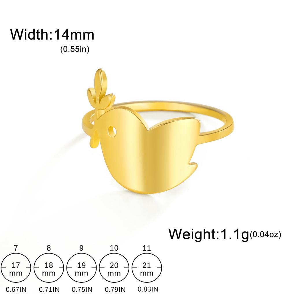 Bird Tree Leaves Ring Stainless Steel Women Finger Rings Bohemian Aesthetic Jewelry Gift for Lover Friends