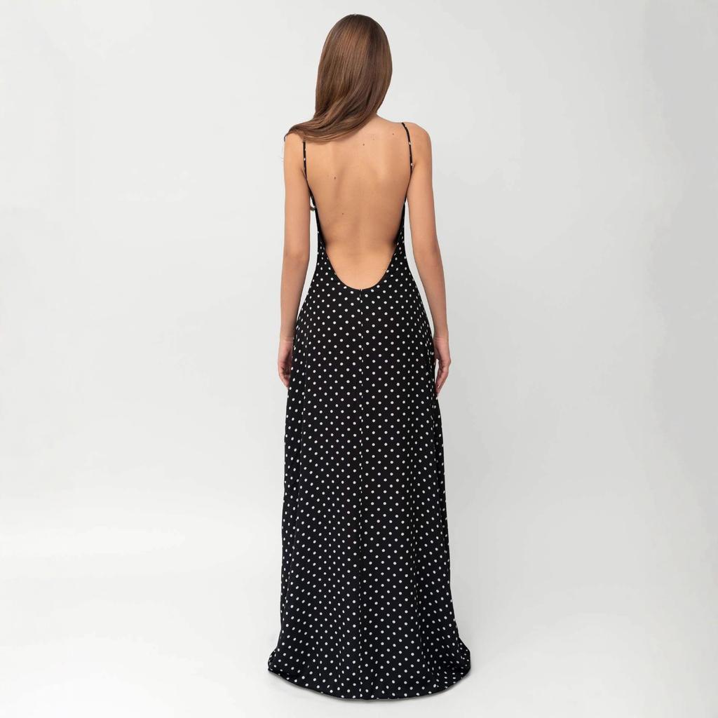 Foreign Trade Summer New Women's Clothing Temperament Polka Dot Sexy V-neck Suspender Backless Dress Long Dress Women