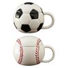 Kaffeebecher mit Deckel im Sportdesign Fußball Baseball Keramiktasse Schwarz Weiß Kariert Rote Nähte Auslaufsicher Mikrowellengeeignet Teetasse