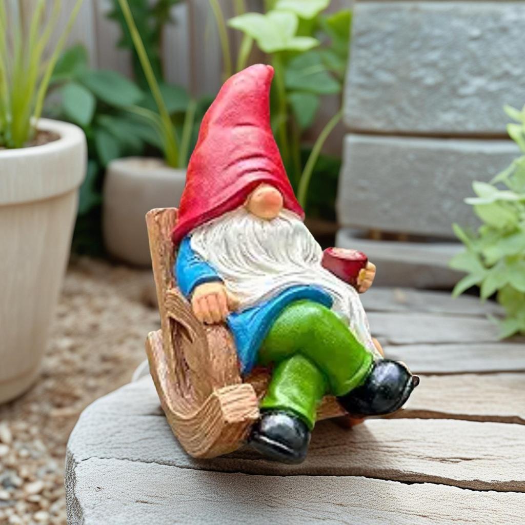 Gartenzwerge Outdoor Kaffeetrinkende Zwerge Dekorationen für den Garten Harzfigur Ornament Skulptur für Mütter Frauen Gartenarbeit