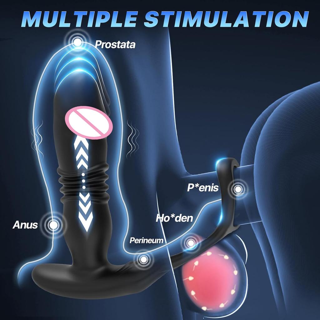 3 In 1 Male Thrusting Anal Vibrator Dildo Prostate Stimulator Massager Delay Ejaculation Cock Ring Silicone Sex Toys for Men Gay