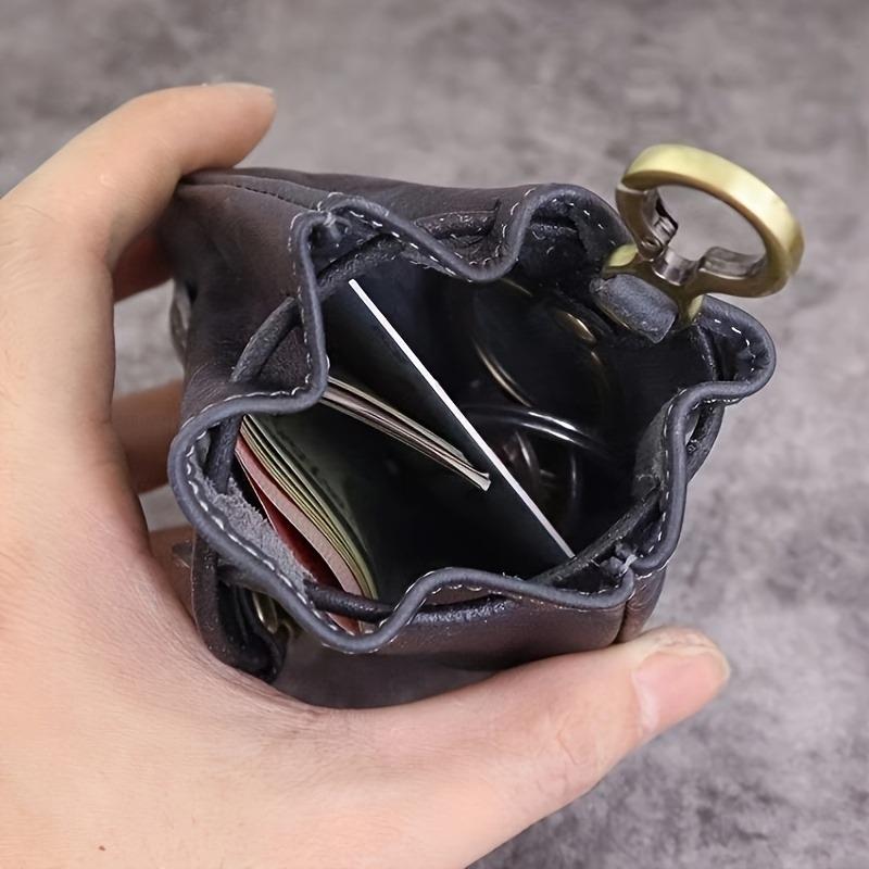 Vintage Vegetable-Tanned Leather Wallet, Pattern with Gold Hardware, Drawstring Zipper Coin Purse, Card Holder & Key Case