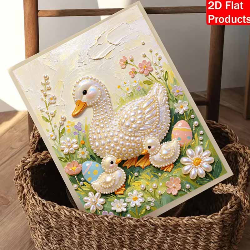 DIY Frameless Pearl Painting Kit Duck Family 3D Shiny Bead Art Canvas Relaxing Creative Craft for Home Wall Decor Gift