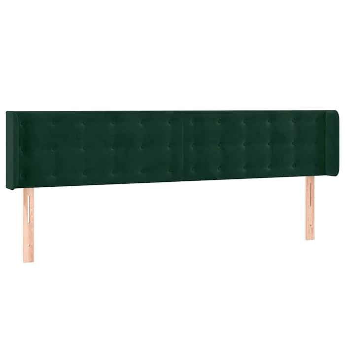 Tête de lit - Avec oreilles - Vert foncé - Velours - 203 x 16 x 78/88 cm