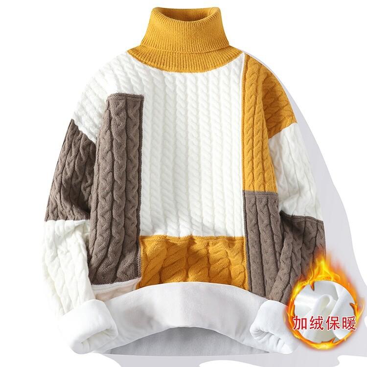men's semi-turtleneck loose plush sweater, large size men's sweater