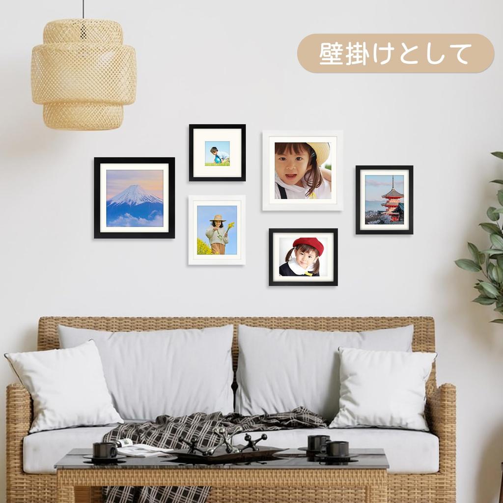 Set of 2 Wooden Square Photo Frames, 20x20mm, Wall-Mounted or Tabletop Use, with Matte Paper, White, Gift