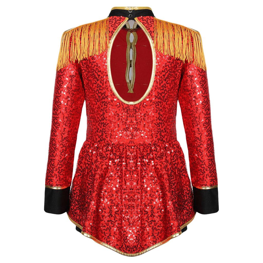 Girls Circus Ringmaster Costume Long Sleeve Shiny Sequins Dress Jumpsuit Halloween Party Fancy Cosplay Outfits Ballet Dancewear