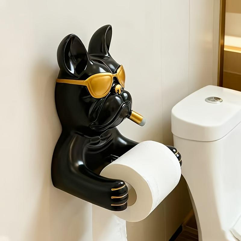 1pc resin French bulldog wall tissue holder, no inner tube needed for bath toilet paper storage & decor.
